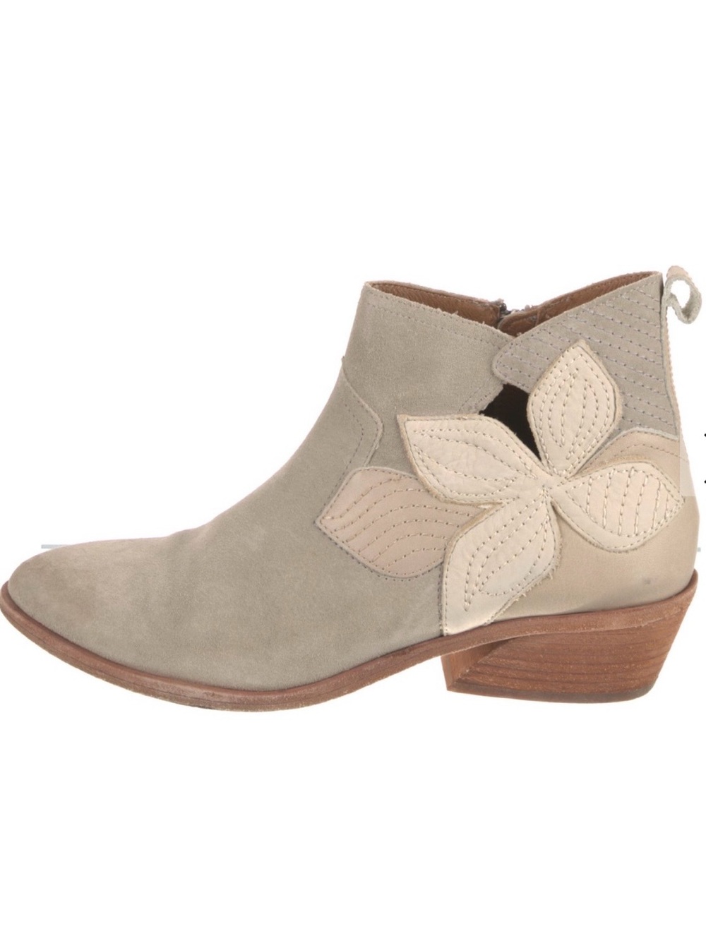Frye Beige Suede Ankle Boot with Floral Applique